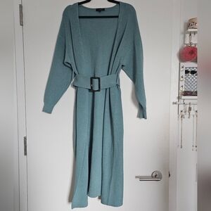 Rienda Gyaru Japanese Fashion Aqua Blue Tortoise Shell Buckle Knit Maxi Cardigan